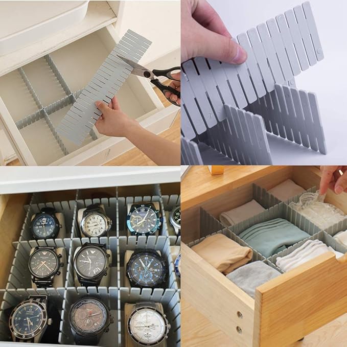 Onerbuy 8pcs Adjustable Grid Drawer Dividers DIY Plastic Closet Separator Tidy - Image 4