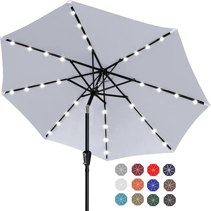 ABCCANOPY Durable Solar Led Patio Umbrellas with 32LED Lights 9FT (Light Gray) by ABCCANOPY