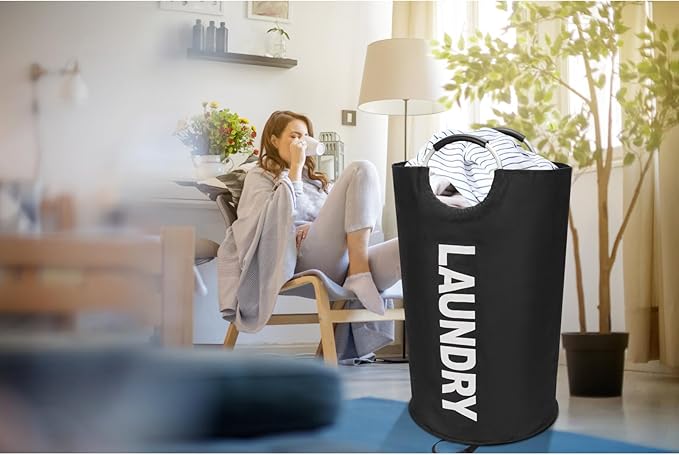 90L Large Laundry Basket, Freestanding Tall Clothes Hamper, Collapsible Laundry - Image 8