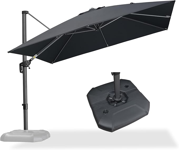 PURPLE LEAF 10 Feet Square Cantilever Umbrella Patio Umbrella with Base Outdoor Umbrella Aluminum Offset with 360-degree Rotation for Garden Deck Pool Patio Black by PURPLELEAF
