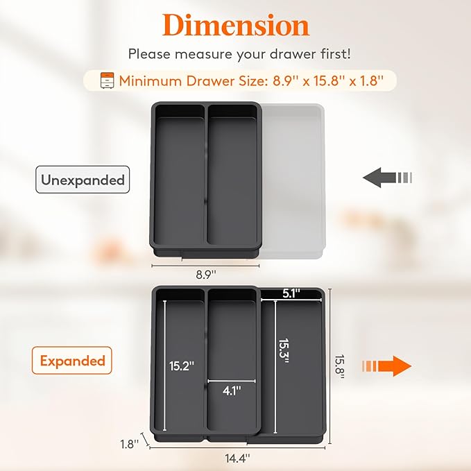 Lifewit Utensil Organizer for Kitchen Drawer, Expandable Cooking Silverware Tray - Image 3