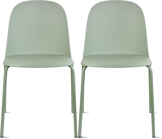 2xhome Set of 2 Modern Stackable Armless Dining Chairs, Plastic Shell Seat with Metal Legs for Indoor Outdoor Home Kitchen Patio Cafe, Green by 2xhome