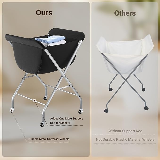 ELYKEN Laundry Cart with Wheels, 33”H Easy Rolling Laundry Hamper with - Image 3