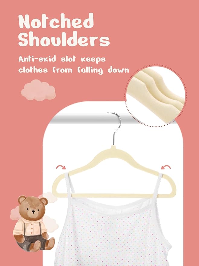 HOUSE DAY 11 Inch Velvet Baby Hangers 50 Pack Beige, Premium Kids Hangers - Image 3