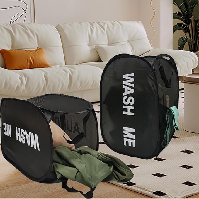 2 Pack Mesh Pop Up Laundry Hamper Collapsible Laundry Basket - Image 3