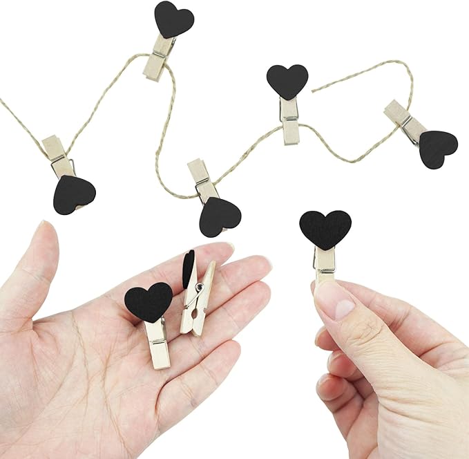 Black Heart Clothespins Mini Wooden Clothespins - Image 4