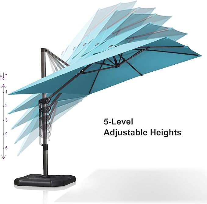 PURPLE LEAF 9'×11.5' Cantilever Patio Umbrella with Base Rectangle Offset Outdoor Umbrella Cover with Zipper for Garden Deck Pool Turquoise Blue - Image 4