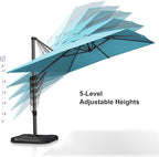PURPLE LEAF 9'×11.5' Cantilever Patio Umbrella with Base Rectangle Offset Outdoor Umbrella Cover with Zipper for Garden Deck Pool Turquoise Blue - Image 4