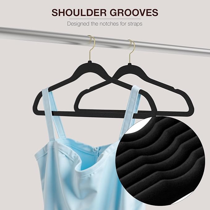 Korpai 50 Pack Black Velvet Hangers, Coat Hanger Non Slip, Heavy-Duty, Space - Image 4