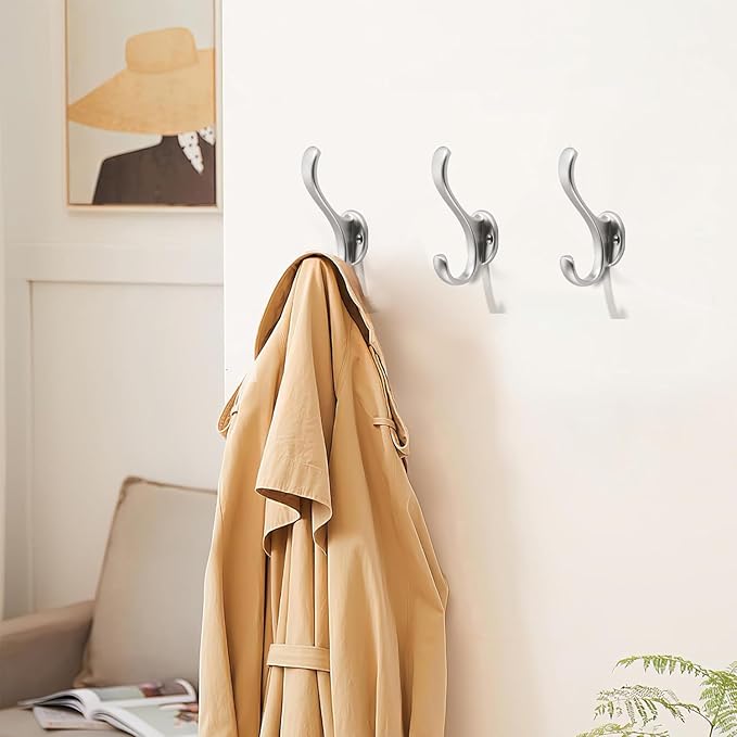 khtumeware Satin Nickel Coat Hooks 8 Pack Hardware Towel Hooks - Image 3