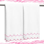 2 Pcs Scalloped Hand Towels 100% Cotton Fingertip Towels by Hahafelt