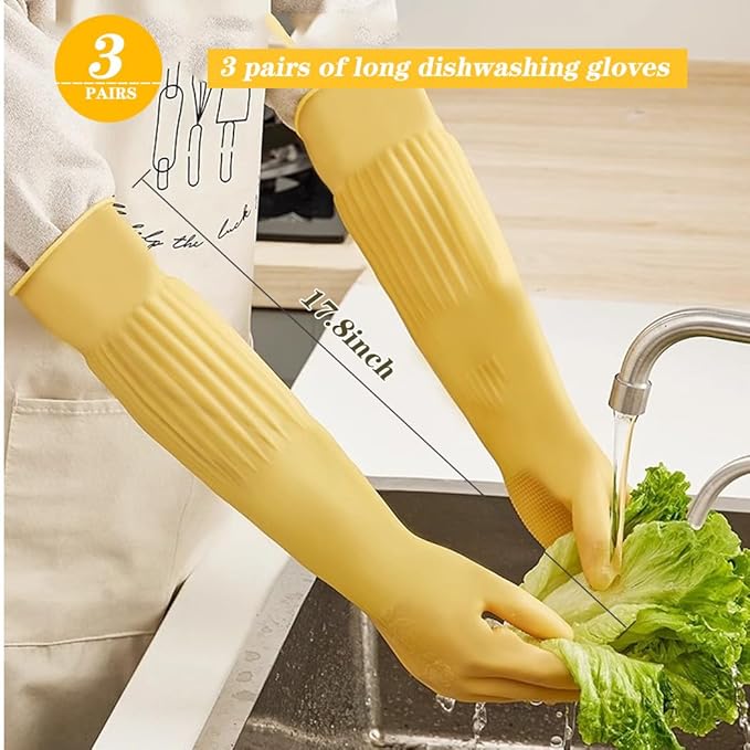 3- Pair 17.8 - Inch Elbow - Length Reusable Rubber Waterproof Household - Image 2