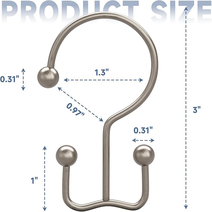 Titanker Shower Curtain Hooks Matte Nickel, Minimalist Simple Double Glide - Image 3
