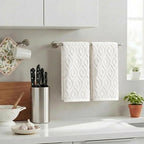 Artoid Mode 2 Pcs White 3D Diamond Grid Jacquard Hand Towels - Image 3
