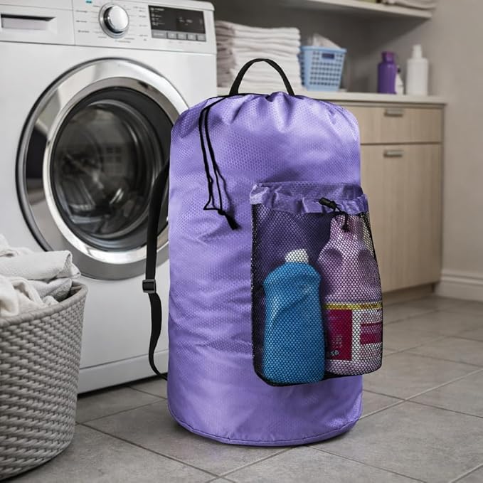 Laundry Bag with Shoulder Straps and Mesh Pocket Laundry Backpack Large - Image 6