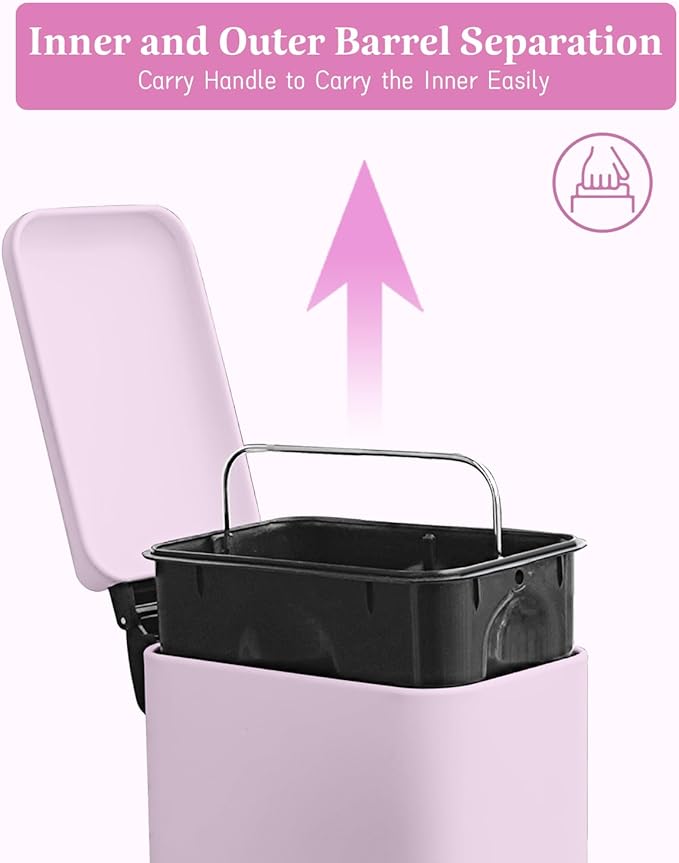 Pink Trash Can, 1.3 Gallon Bathroom Trash Can - Image 6