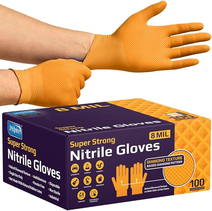 Inspire Heavy Duty Orange Nitrile Gloves | ULTRA 8 Mil Diamond Textured Grip | - Image 9