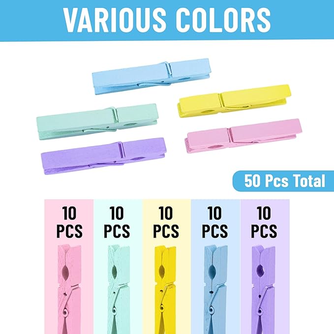 KINGLAKE Macaron Colored Clothespins Wooden - Image 3