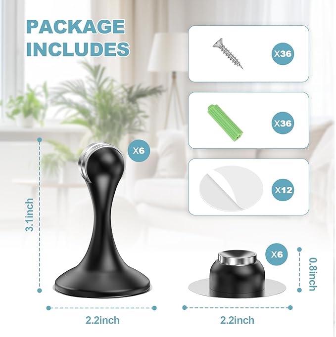 Magnetic Door Stoppers 6 Pack, Stainless Steel Door Stops - Image 5