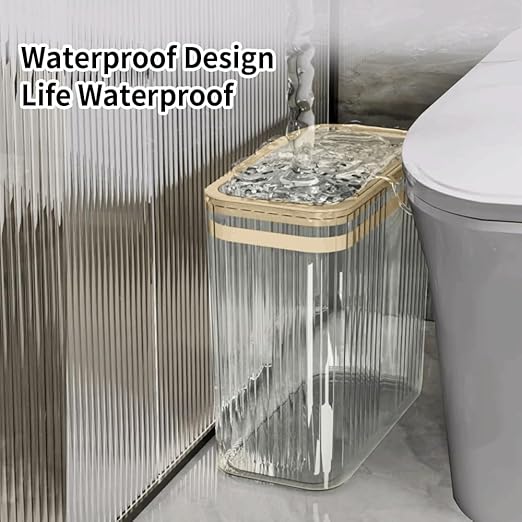 Bathroom Trash Can with Lid3.5 Gallon Garbage Can，for Bedroom, Plastic Slim - Image 4