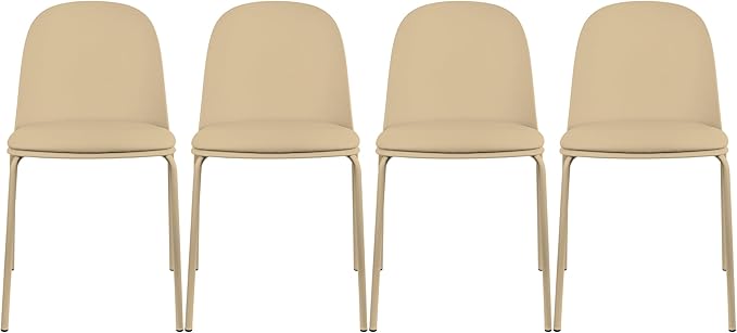2xhome Parent Modern Stackable Armless Dining Chair | Plastic Shell Seat with Metal Legs | Indoor or Outdoor Use | Home Kitchen Patio (4, Beige, Padded Seat) by 2xhome