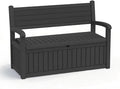 EasyUp 80 Gallon Wood Grain Style Outdoor Storage Bench, Waterproof and Lockable Deck Box Outdoor Storage Furniture for Patio,Garden,and Porch – Perfect for Storing Garden Tools and Cushions(Black) by EASYUP