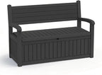 EasyUp 80 Gallon Wood Grain Style Outdoor Storage Bench, Waterproof and Lockable Deck Box Outdoor Storage Furniture for Patio,Garden,and Porch – Perfect for Storing Garden Tools and Cushions(Black) by EASYUP
