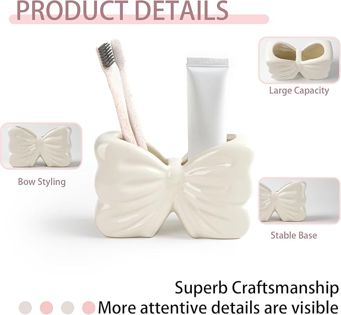 Bow Toothbrush Holder ， 2-Slot Toothbrush and Toothpaste Holder Cute Toothbrush - Image 3