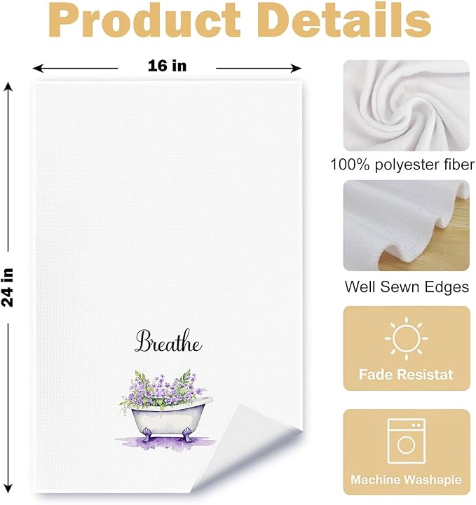 Farmhouse Purple Botanical Bathroom Hand Towels, Relax Breathe Soak Unwind - Image 6