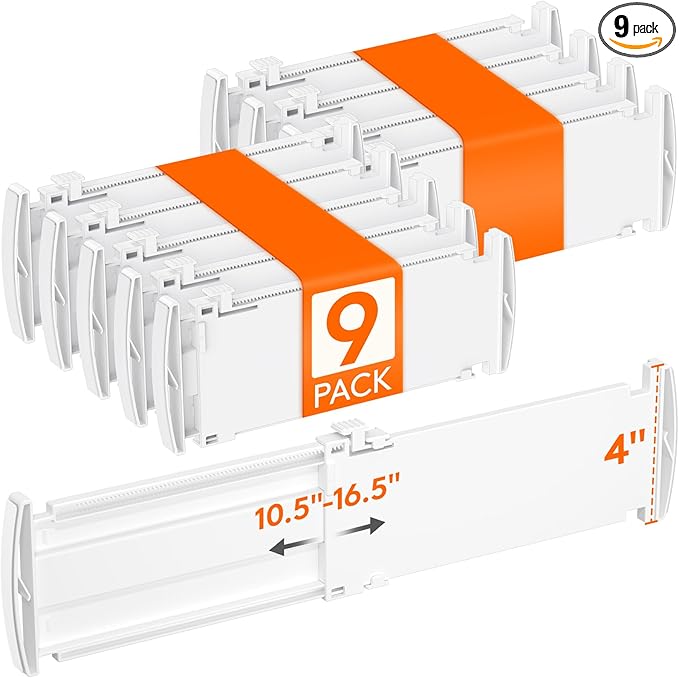Lifewit 4" Tall 9 Pack Drawer Dividers, 27-42cm/10.5-16.5" Expandable Drawer by Lifewit