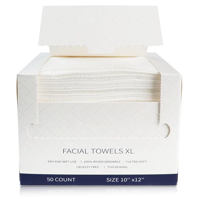 Face Towels Disposable, 12” x 10” Biobased Facial Towelettes, Large Soft & by HARVANCO