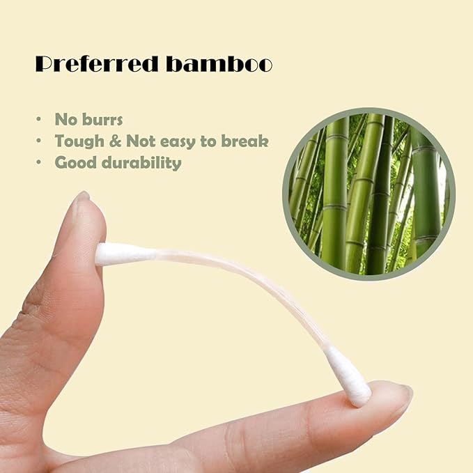 Natural Bamboo Cotton Swabs For Home & Beauty Care, Dual Round Tips, - Image 3