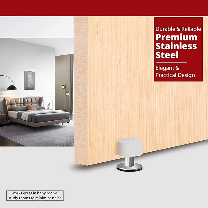 Door Stoppers with Extra Stickers, Self-Adhesive Door Stop with White Rubber & - Image 5