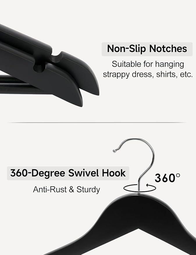 StorageWorks Black Wooden Hangers 30 Pack, Heavy Duty Wood Hangers - Image 5