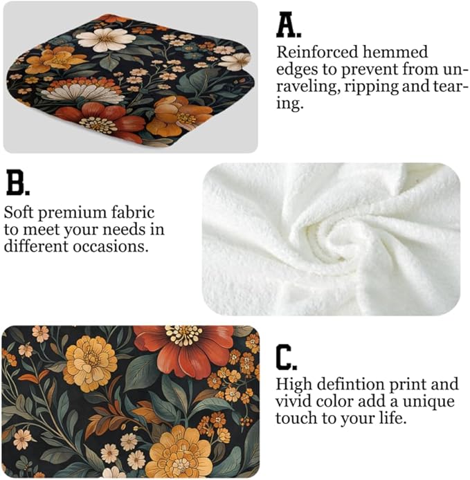 Boho Floral Hand Towels Set of 2 Mid Century Flower Kitchen Towels Decorative - Image 3
