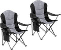 2 Pack Folding Camping Chairs for Adults - High Back Padded Outdoor Lawn Chairs with Lumbar Support & Cup Holder, 400lbs Heavy Duty Portable Camping Chairs Set (Black & Light Gray) by Unknown