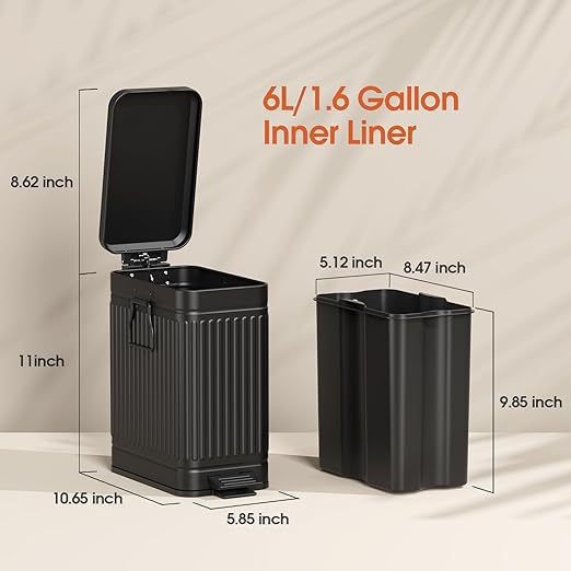 Small Bathroom Trash Can with Lid Soft Close, 6L / 1.6 Gallon Stainless Steel - Image 6