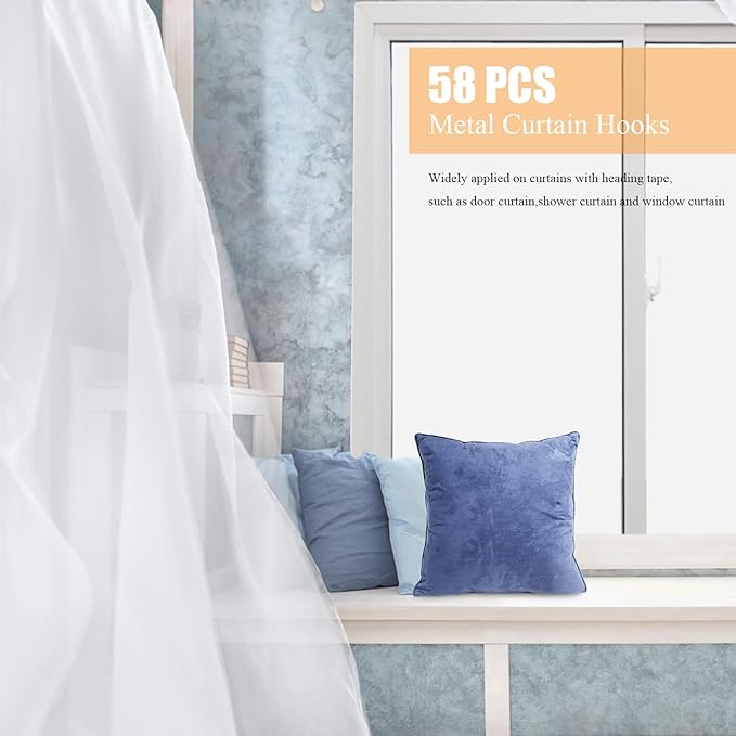 1.2 Inches Curtain Hooks, Sopito 58pcs Metal Drapery Pin and Hook - Image 5