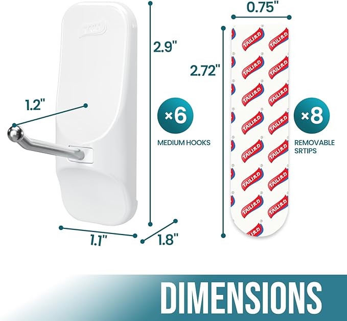 TAILI Hooks for Hanging, 6 Wire Sticky Hooks and 8 Adhesive Strips, No Damage - Image 4