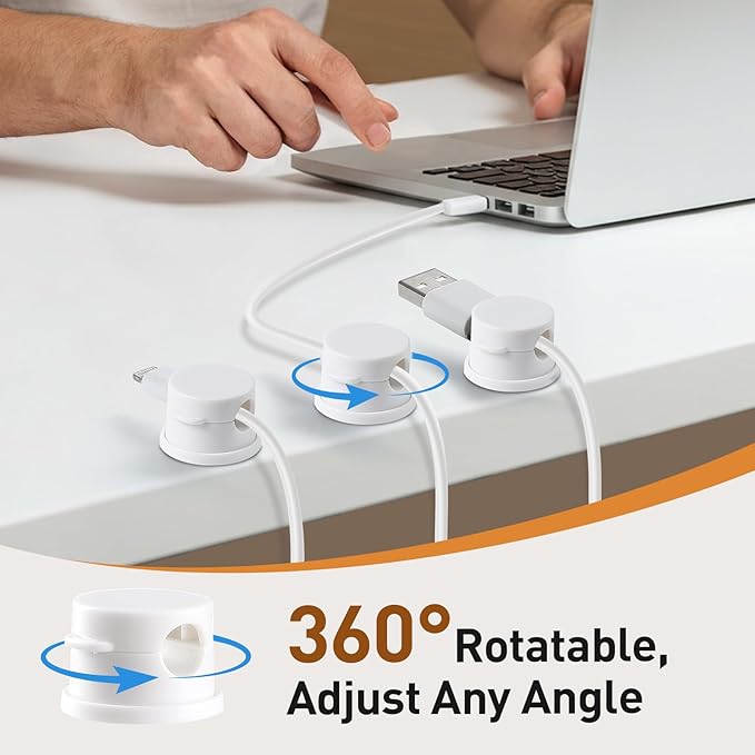 AGPTEK 8 Pack Magnetic Cable Clips, Upgraded 360° Rotatable Cord Holder Clips - Image 2