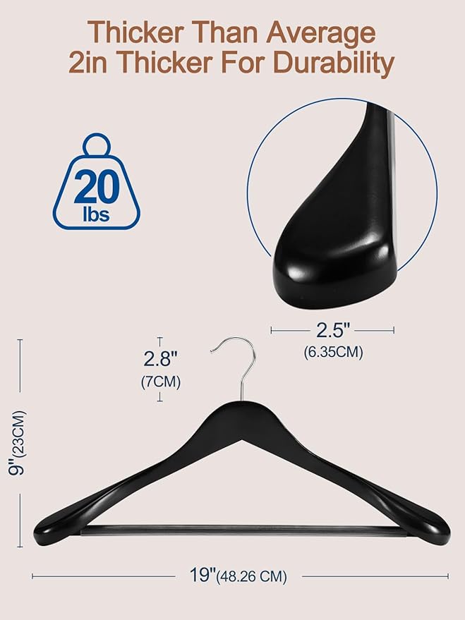 HOUSE DAY 19'' Extra Wide Shoulder Wooden Hangers 6 Pack, Premium Large Wood - Image 9