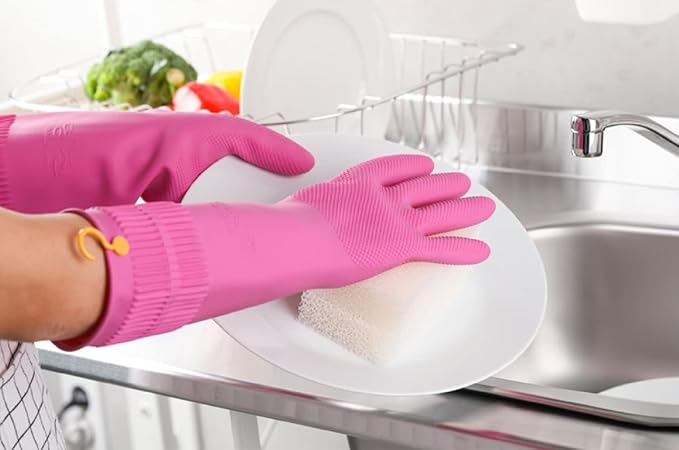 Myungjin 2 Pairs Reusable Waterproof Non-Slip Honeycomb Grip Latex Rubber Gloves - Image 9