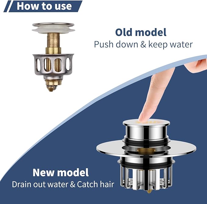Universal 2 in 1 Bathtub Drain Stopper Bathtub Drain Hair Catcher，Pop-up Tub - Image 8