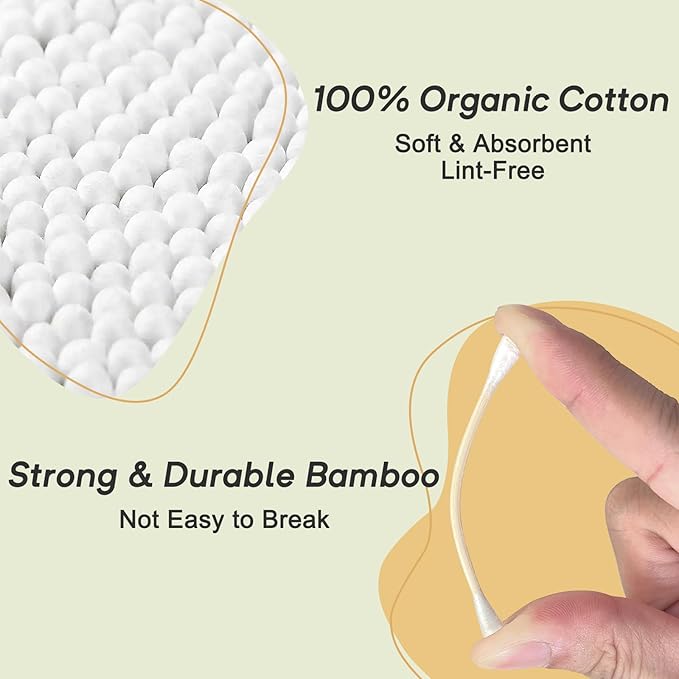 Bamboo Cotton Swabs 1000 Count in Storage Box, Double-Tipped Organic Cotton Buds - Image 2