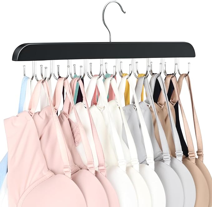 Bra Hanger for Closet, Tank Top Organizer 20 Hooks Capacity Foldable Wood Space by LearnMoreAboutResovo
