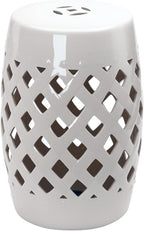 Outsunny 13" x 18" Ceramic Garden Stool with Woven Lattice Design & Glazed Strong Materials Decorative Outdoor Stool, White by Outsunny
