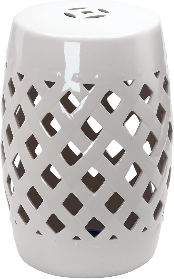 Outsunny 13" x 18" Ceramic Garden Stool with Woven Lattice Design & Glazed Strong Materials Decorative Outdoor Stool, White by Outsunny