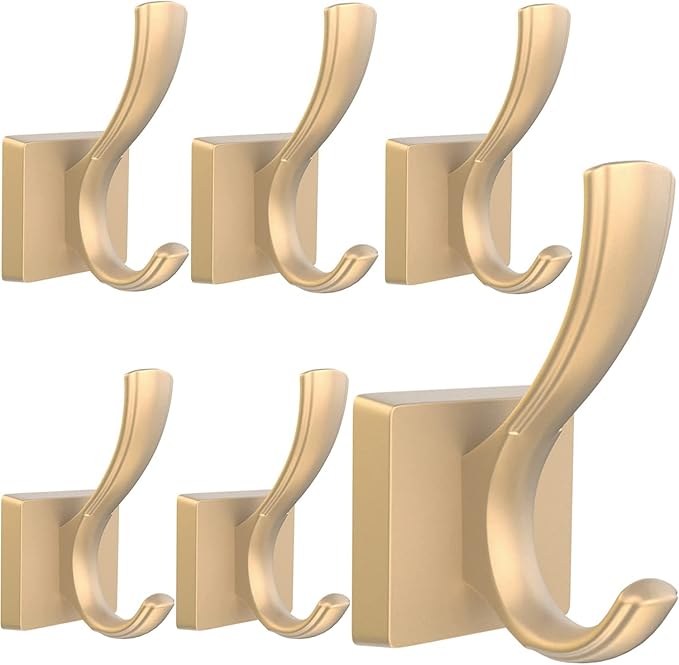 Gold Hooks for Wall Double Hooks, Heavy Duty Thick Bathroom Coat Hooks for by TOFIIGREM