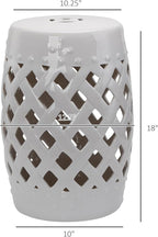 Outsunny 13" x 18" Ceramic Garden Stool with Woven Lattice Design & Glazed Strong Materials Decorative Outdoor Stool, White - Image 3