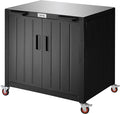 Outdoor Grill Cart with Storage Cabinet and Stainless Steel Top, 35-Inch Outdoor Grill Station with Door, Modular Kitchen Island for Food Prep and BBQ, Black & Silver by Idealforcook
